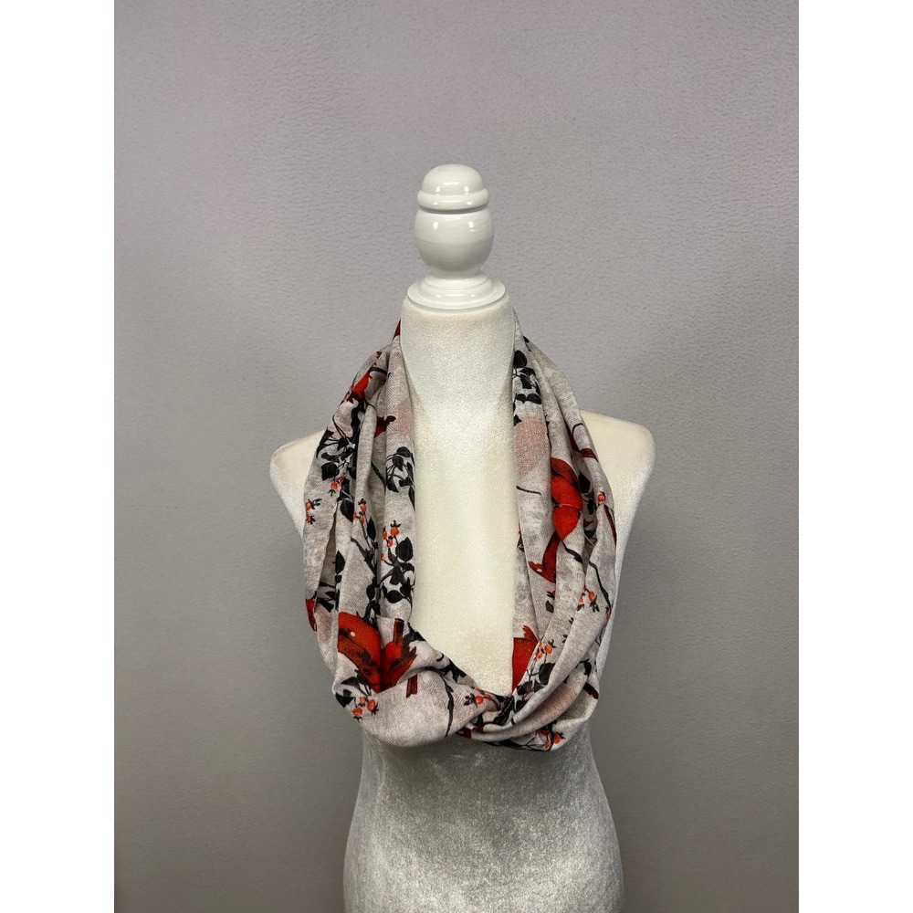 Nature Winter Christmas Holiday Time Womens OS Gray Cardinal Infinity Scarf